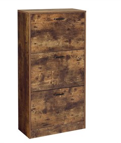 Cipősszekrény 3 billenőajtóval, állítható elválasztókkal, 60 x 24 x 120 cm, akár 18 pár cipőhöz, rusztikus barna