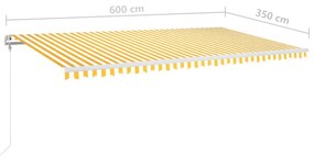 sárga-fehér szélérzékelős és LED-es napellenző 600 x 350 cm