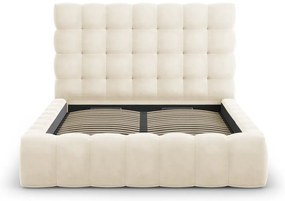 Bézs kárpitozott franciaágy tárolóhellyel, ágyráccsal 140x200 cm Bali – Cosmopolitan Design