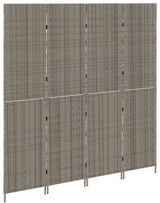4 Paneles Összecsukható Szobaelválasztó Szürke 195x180 cm Poli Rattan