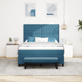 Box Spring ágy matraccal és paddal sötétkék 160x200 cm bársonyos
