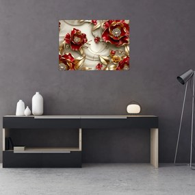Kép - 3D piros-arany virágok (70x50 cm)
