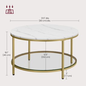Kerek műmárvány nappali asztal tárolós polccal, modern stílusban, 80 cm átmérő