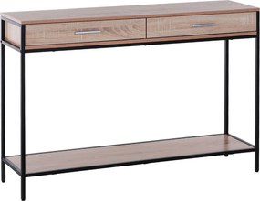 HOMCOM Ipari Stílusú Előtér Konszol Asztal Fiókokkal és Acél Szerkezettel 120x30x81.5 cm Tölgyfa | Aosom