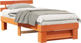 vidaXL Ágykeret fejtámlával Faggyú barna 100 x 200 cm Tömör fenyőfa