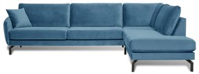 Magic kék bársony sarokkkanapé, jobb oldali - Scandic
