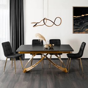 Stół LUIGI Ceramiczny Rozkładany 160-240 cm Czarny márvány/Złoty