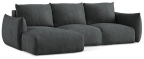 Sötétszürke zsenília kinyitható sarokkanapé (bal oldali-heverő résszel) Leila – Makamii