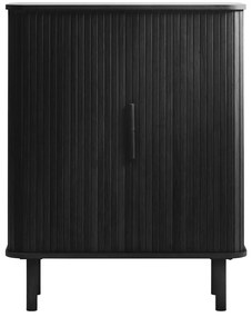 Fekete szekrény tolóajtóval, tölgyfa dekorral 113x90 cm Cavo – Unique Furniture