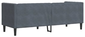 3 személyes sötétszürke bársony Chesterfield kanapé párnákkal
