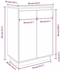 tömör fenyőfa cipőszekrény 60 x 35 x 80 cm