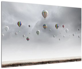 Kép - léggömbök egy téglafal felett (90x60 cm)