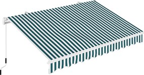 Outsunny Kézi Retróható Összecsukható Karos Napernyő 3,95 m Kézi Kavatkozással, Erkély Napvédő Falra Szerelhető Alu Fehér+Zöld 395 x 245 cm | Aosom