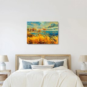 Kép - naplemente a tó felett, akril festmény (üvegen) (70x50 cm)