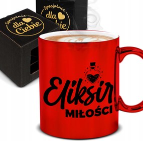 Metál Piros Bögre Ajándék Pároknak Szerelem Elixír Díszcsomag