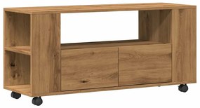 kézműves tölgy szerelt fa TV-szekrény kerekekkel 102x34,5x43 cm