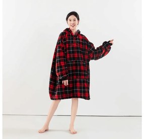 ALBURY piros báránybunda hatású kapucnis, ujjas pléd