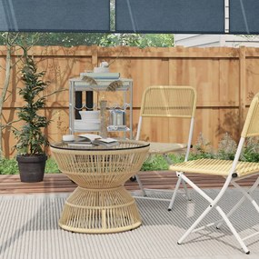 Kerek rattan kerti asztal, 60 cm átmérő, edzett üveg asztallappal