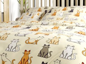 Poliészterpamut ágyneműhuzat COLORED CATS POLY krémszínű Ágyneműhuzat mérete: 70 x 90 cm | 140 x 220 cm