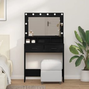 Sminkasztal LED Fénnyel Fekete Tölgyből 79x41x135 cm