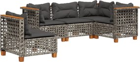 vidaXL 5 részes szürke polyrattan kerti ülőgarnitúra párnákkal