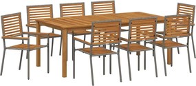 vidaXL Kert étkező szett 9 pcs Szürke Tömör Akácfa