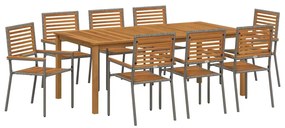 vidaXL Kert étkező szett 9 pcs Szürke Tömör Akácfa