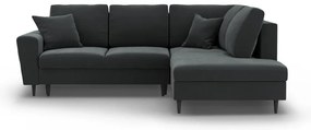 Sötétszürke bársony kinyitható tárolóhelyes sarokkanapé (jobb oldali-L alakú) Kyoto – Cosmopolitan Design