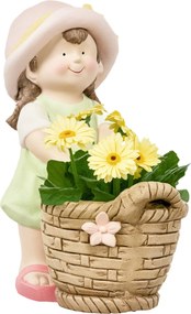 Outsunny Kerti Figura "Lány Virágcseréppel", Időjárásálló Kerti Szobor, Virágcserép Dísz, Kert Dekoráció, Szobor Otthoni Dekorációhoz, Kerthez és Udva
