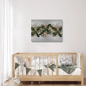 Kép - Gold-green, trópusi levelek (üvegen) (70x50 cm)