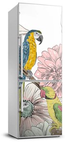 Hűtő matrica Papagájok és virágok FridgeStick-70x190-f-110762847