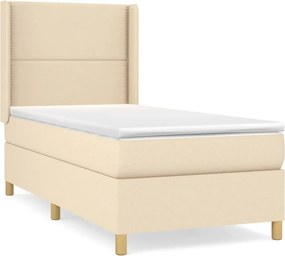 vidaXL krémszínű szövet rugós ágy matraccal 90 x 190 cm