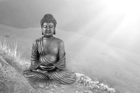 Öntapadó fotótapéta egy fekete-fehér Buddha szobor meditáló helyzetben