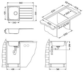 ALVEUS 1065560 - LINE konyhai mosogató 86x50 cm matt acél/szatén