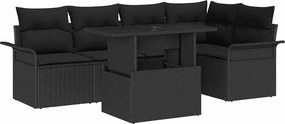 vidaXL Kerti Kanapé Szett párnával 6 pcs Fekete polirattan