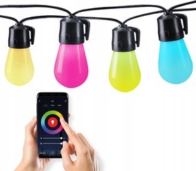 Solight Led okos kültéri lámpalánc, Rgb, 15 izzó, 20 m, Bluetooth, IP44