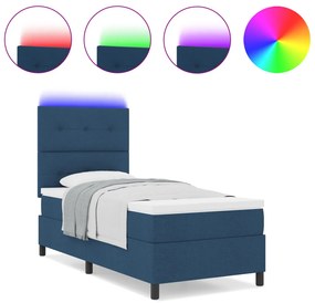 Rugós ágy matraccal és LED fénnyel, kék, 90 x 190 cm, textil