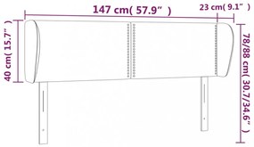 világosszürke bársony fejtámla szárnyakkal 147x23x78/88 cm