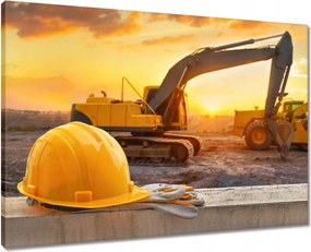 Vászonkép 70x50 Sárga bukósisak a kotrógép hátterében