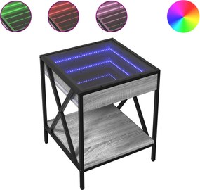 vidaXL szürke sonoma végtelen hatású LED-es dohányzóasztal 40x40x49 cm