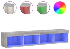 2 db szürke sonoma színű TV-szekrény LED-ekkel 80x30x30 cm