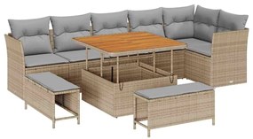 vidaXL Kerti Kanapé Szett 9 pcs Bézs polirattan