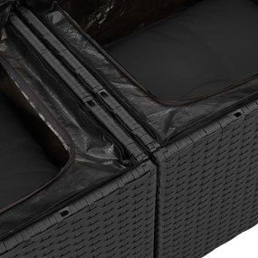 7 darabos Kerti Étkező Garnitúra Párnákkal Fekete Poly Rattan Akácia