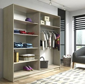 Edyta 200 gardróbszekrény 6x1m polc 1x akasztós, tolóajtós sonoma