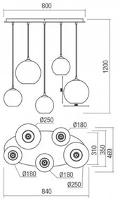 Redo 01-2080 - Csillár zsinóron BOWL 5xE27/42W/230V réz