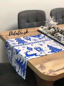 Karácsonyi kendő pamut - X-mas kék Asztalterítő: 20x120 cm