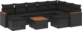 vidaXL 10 részes fekete polyrattan kerti ülőgarnitúra párnákkal