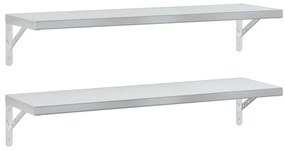 2 db ezüstszínű rozsdamentes acél fali polc 100 x 30 cm
