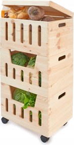 Zöldségtartó Állvány Fa Kerekes Babakocsi Konyhai Kamra Állvány 40x30