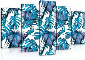 Vászonkép 100x60 Trópusi levelek kék lila botanikai minta természet